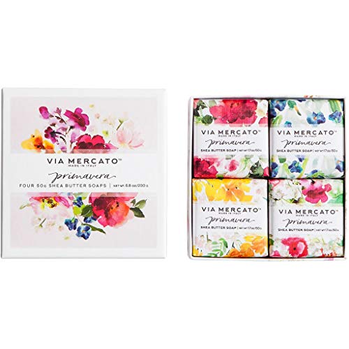Via Mercato Spring Flowers Soap Gift Set (4 x 50g) - Spring Primavera Collection with Shea Butter & Natural Oils