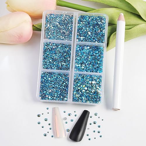 Beadsland Aquamarine AB Flatback Rhinestones 7200pcs - 6 Sizes Nail Art & Craft Gems