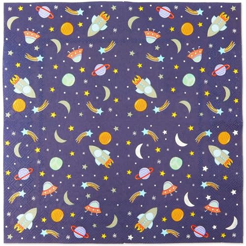 Rocket Ship Space Napkins - 50-Count, 3-Ply, 5x5 in - Kids Party Supplies