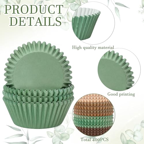 400 Pcs Sage Green & Brown Cupcake Liners - Woodland Theme