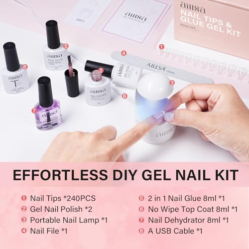 AILLSA Extra Short Coffin Nail Tips Gel Kit - 240pcs Matte