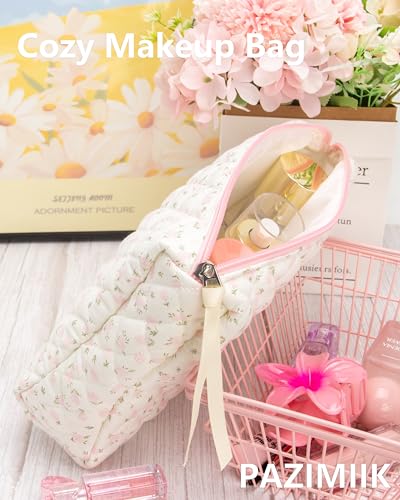 Quilted Makeup Pouch for Women - Travel Cosmetic Organizer