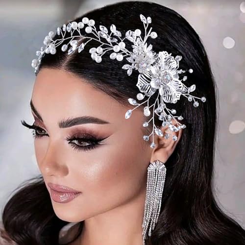 WEZTEZ Silver Bridal Hair Comb with Pearl Flower Vine - Wedding Hair Accessories for Bridesmaid (Variation 2)