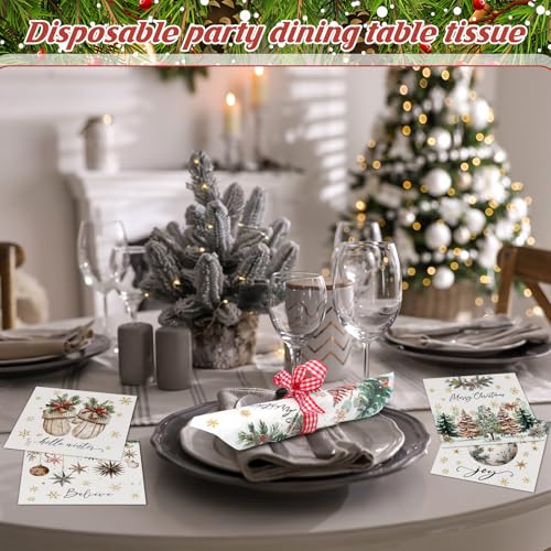 120 Pcs Christmas Cocktail Napkins - Elegant 2-Ply Designs for Holiday Parties