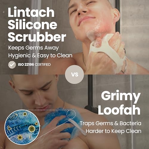 LINTACH White Sand Silicone Shower Body Scrubber - Exfoliating Loofah Alternative, Hygienic & Travel-Friendly