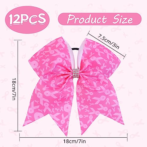 12pcs Deep Pink Breast Cancer Cheer Bows - Awareness Hair Accessories