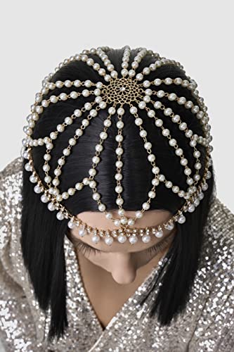 BABEYOND 1920s Gold Crystal Rhinestone Head Chain Gatsby Headpiece