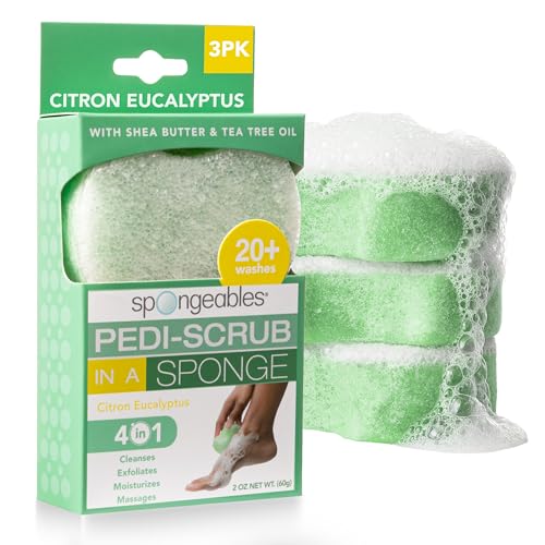 Spongeables Pedi Scrub Foot Exfoliator, Citron Eucalyptus, 3-Pack