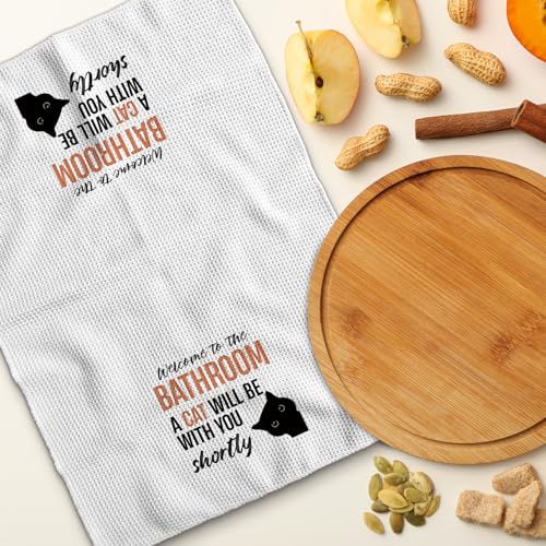 Funny Black Cat Hand Towels - 16x24 Inch Decorative Kitchen & Bathroom Towels