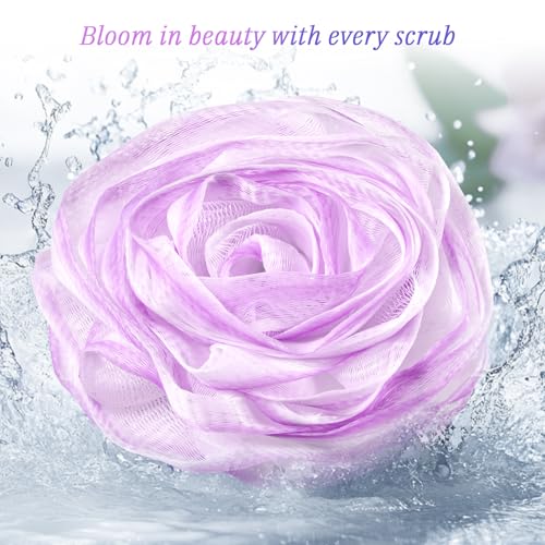 Rose-Shaped Bath Loofah Set of 2 - Elegant Shower Sponge in Purple & Grey