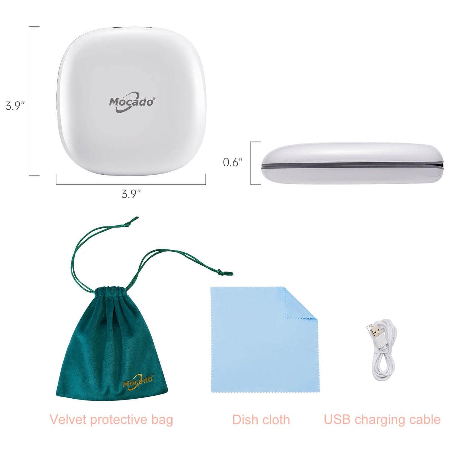 Mocado Compact LED Magnifying Travel Makeup-Mirror - 4 inches 1X/10X Magnification Small Hand Pocket Dimmable Double Sided USB Rechargeable Touch Screen, Portable Tabletop Cosmetic (White)