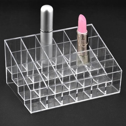 Transparent 24-Lattice Lipstick Organizer - 5.75x3.75x1.75 Inch (Pack of 2)