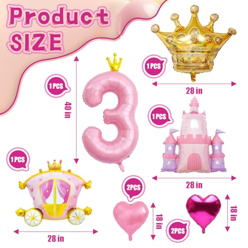 Princess Birthday Balloons Set - Pink Crown, Castle & Carriage