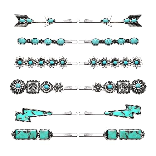 Western Turquoise Hair Pins Set of 12 - Boho Cowgirl Bobby Clips