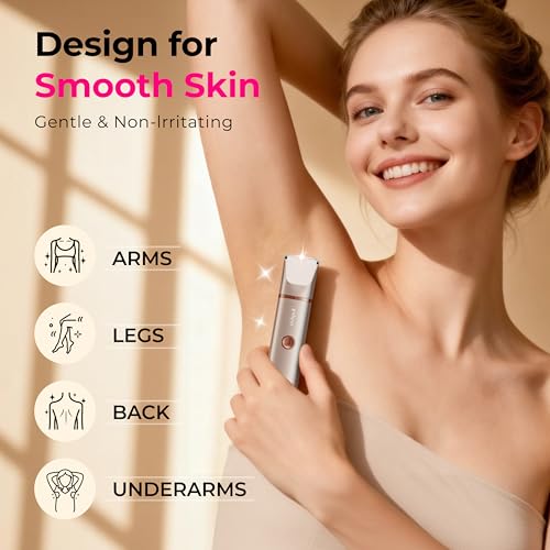 Bikini Trimmer for Women with Dual Head - IPX7 Waterproof & Painless Eletctric Razors for Public Hair - Eletric Shaver for Underarm Leg Body (Gold)