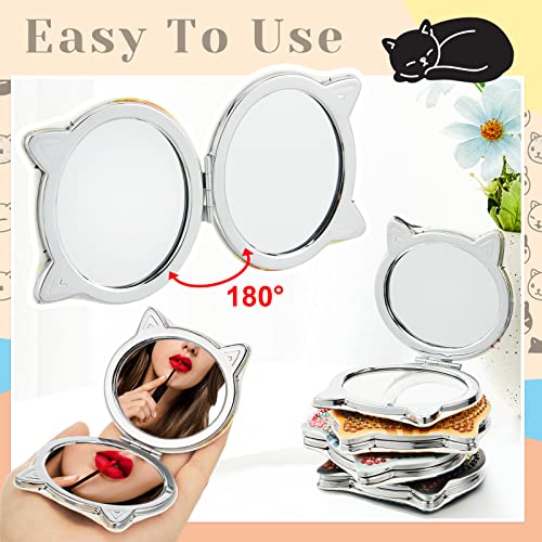 4 Pcs DIY Diamond Painting Compact Mirror Set - Cat Design Pocket Mirror