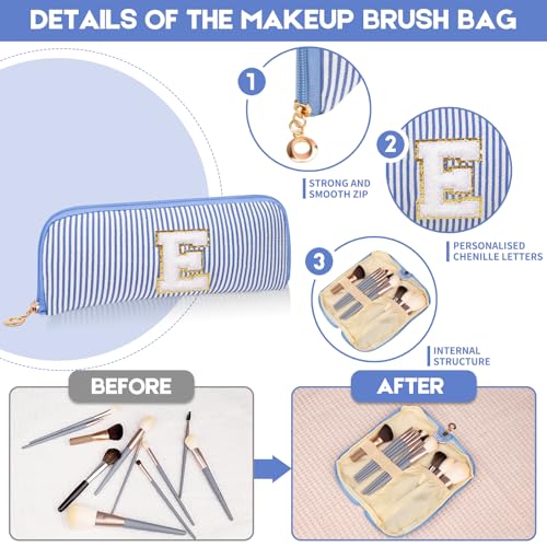 Junesters BlueM Personalized Initial Makeup Bag Set - Travel Cosmetic Organizer for Women