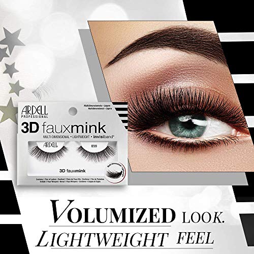 Ardell 3D Faux Mink Lashes Style 859 - Fluffy Voluminous False Eyelashes, 4 Pairs