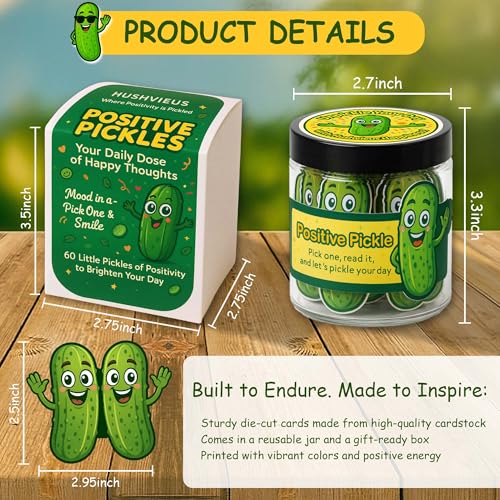 60 Positive Pickle Cards Jar - Uplifting Affirmation Gifts