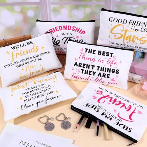 24-Piece Friendship Gift Set: 12 Canvas Makeup Bags & 12 Stainless Keychains