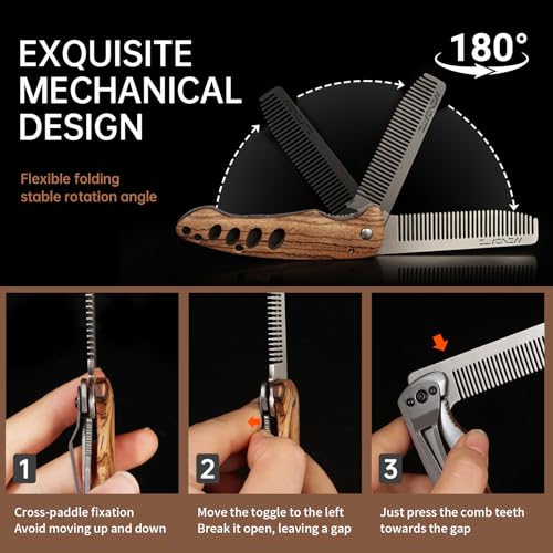 MenGate Folding Beard Comb - Zebrawood & Silver Pocket Comb