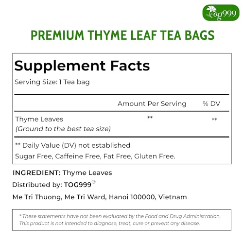 TOG999 Natural Thyme Leaf Tea Bags - Caffeine-Free, Vegan