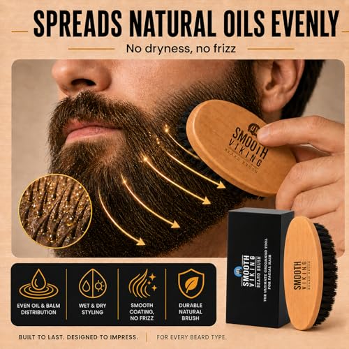 Beard Grooming Set with Boar Bristle Brush & Mustache Tool