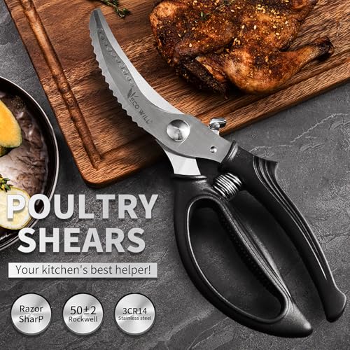 Heavy Duty Kitchen Shears - Stainless Steel Poultry Scissors with Non-Slip Handle & Safety Lock