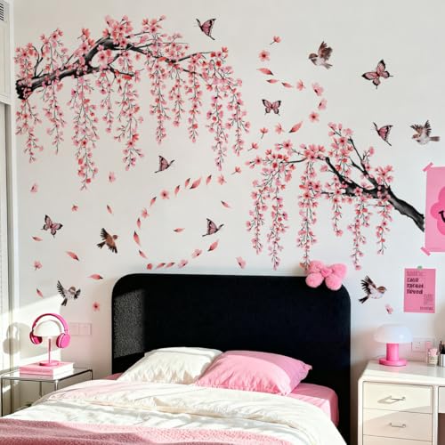 Large Cherry Blossom Tree Wall Decals - Removable Pink Flower Stickers