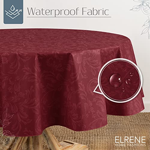 Elrene Camile Floral Damask Vinyl Tablecloth, 60" x 84" Oval, Brick