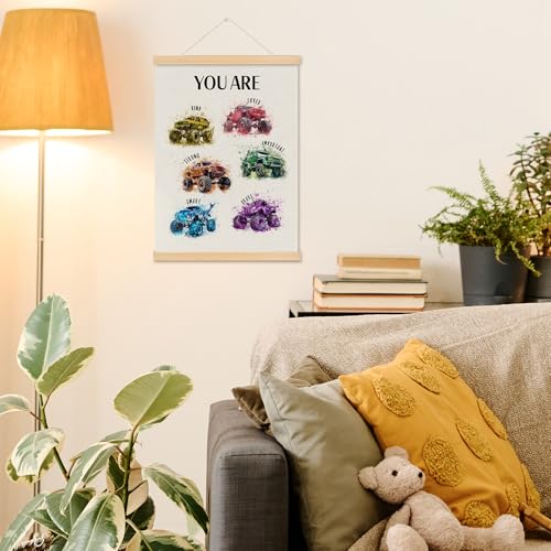 MOTERMATE Watercolor Monster Trucks Wall Art Poster - 12x16 Inch Frame