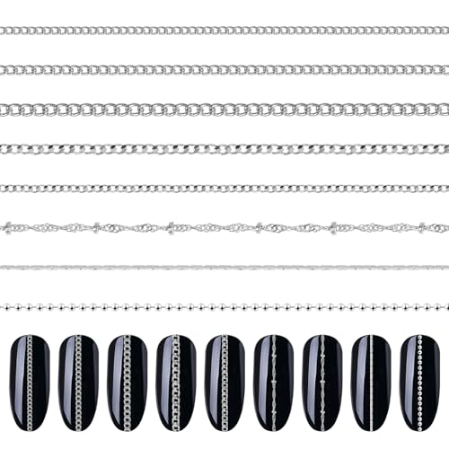 8 Silver Metal Chain Nail Art Charms - 3D DIY Punk Jewelry