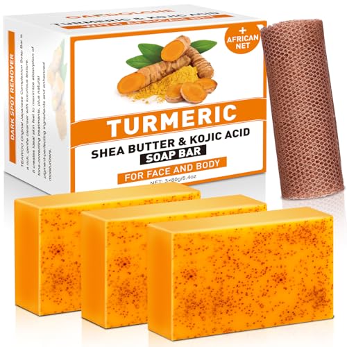 Turmeric Kojic Acid Soap Bars with Exfoliating Bath Cloth - 3 Pack