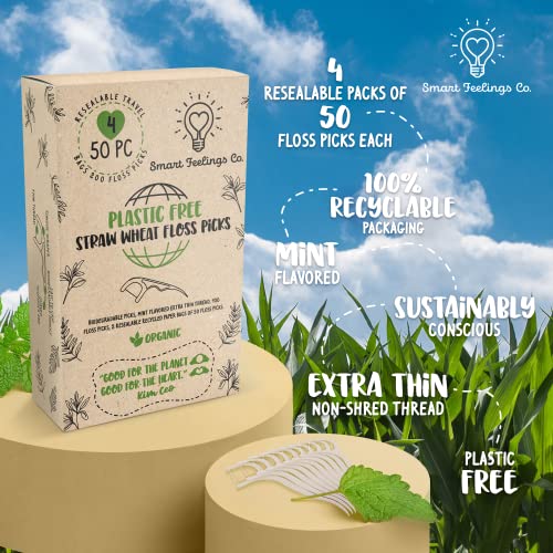 Biodegradable Dental Floss Picks - Eco-Friendly Cornstarch & Bamboo, 200 Count