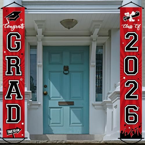 Class of 2026 Graduation Banner - Red & Black Porch Sign Decor