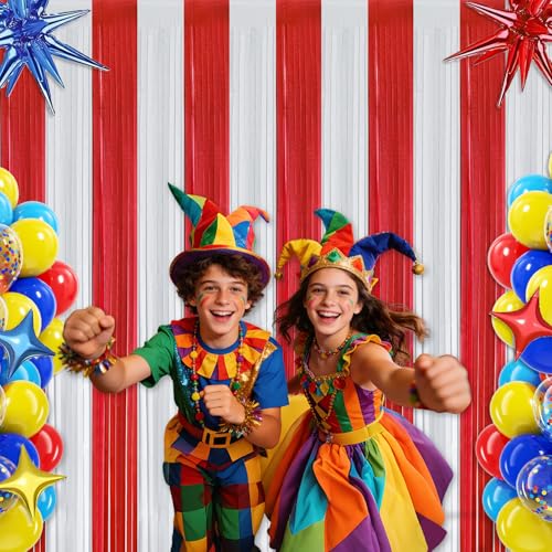 Carnival Theme Red and White Foil Fringe Curtains - 2 Pack