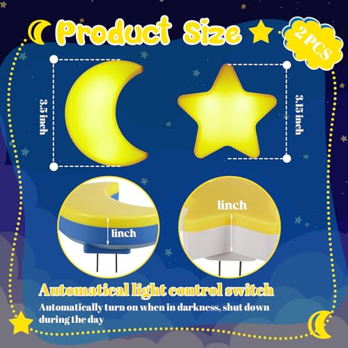 Mudder Plug-In Moon & Star Night Lights - Soft LED Wall Lamp