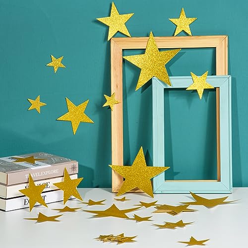 180 Pcs Gold Glitter Star Cutouts for Party Decorations - 4 Sizes