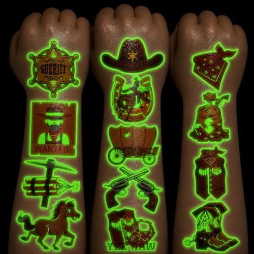 96 PCS Glow in The Dark Cowboy Temporary Tattoos for Kids