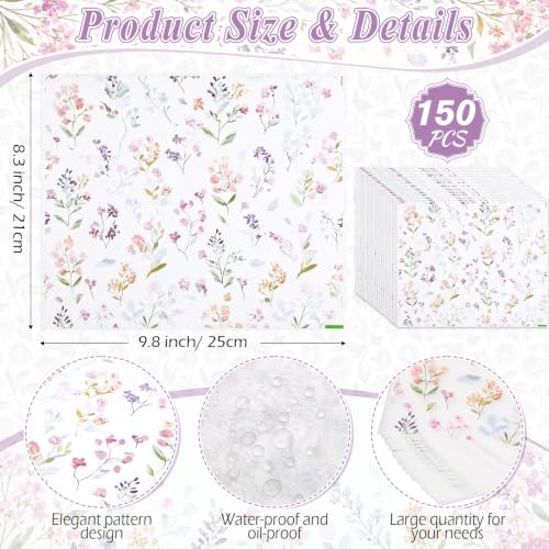 150 Pcs Wildflowers Deli Wax Paper Sheets - Greaseproof & Waterproof