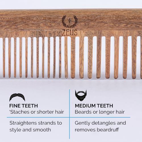 ZEUS Sandalwood Beard & Mustache Comb with Leather Case