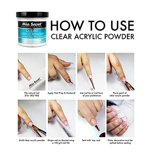 Mia Secret Clear Acrylic Powder 4oz - Self-Leveling, Superior Adhesion, US Made