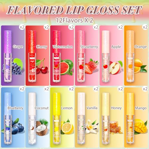Yopela 24pcs Lip Gloss Set B-24 with Vitamin E & Fruity Flavors