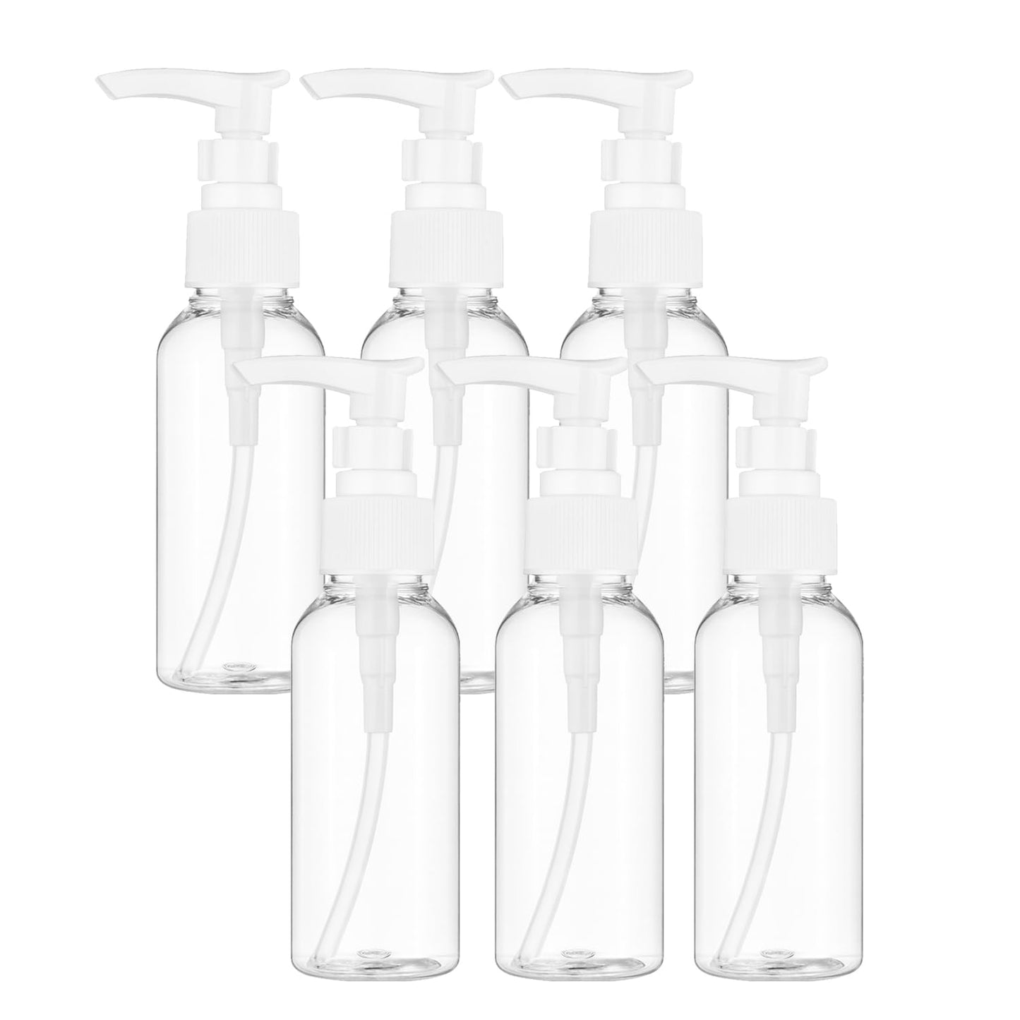 6Pcs 50ml/1.67Oz Clear Plastic Pump Bottles with White Dispenser Refillable Travel Lotion Pump Bottles Leakproof Empty Cosmetic Containers for Shampoo, Conditioner, Liquid Soap, Cream