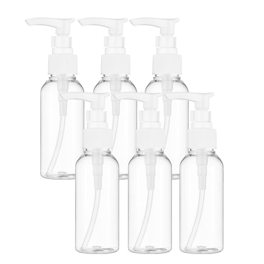 6Pcs 50ml/1.67Oz Clear Plastic Pump Bottles with White Dispenser Refillable Travel Lotion Pump Bottles Leakproof Empty Cosmetic Containers for Shampoo, Conditioner, Liquid Soap, Cream