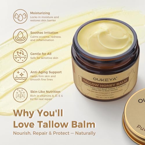 OUKEYA Enhanced Moisturising Beef Tallow Balm with Honey & Coconut Oil - 50g for Extreme Cold