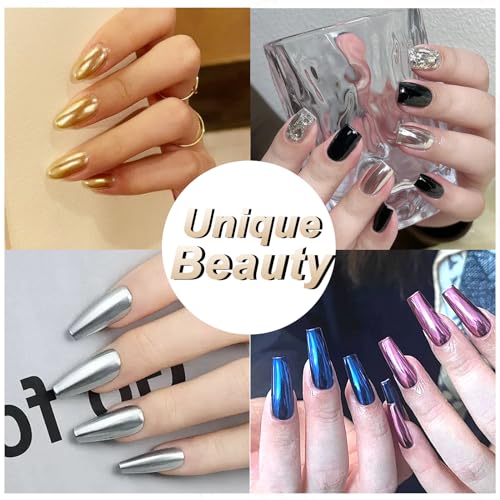 Allstarry Chrome Nail Powder Set - 2pcs Black & Silver Mirror Effect