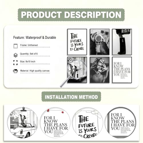 Chic Black & White Fashion Wall Art Set - Motivational Posters 8x10