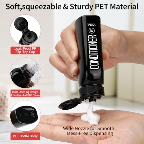 Cosywell 3.4oz Black Travel Bottles Set with Labels & Leakproof Spray & Jars - TSA Approved