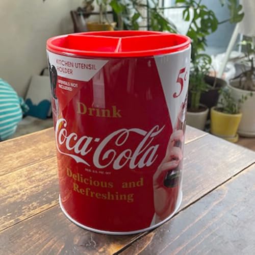 Coca-Cola Round Utensil Holder - Red, 5" Diameter, 6.5" Height